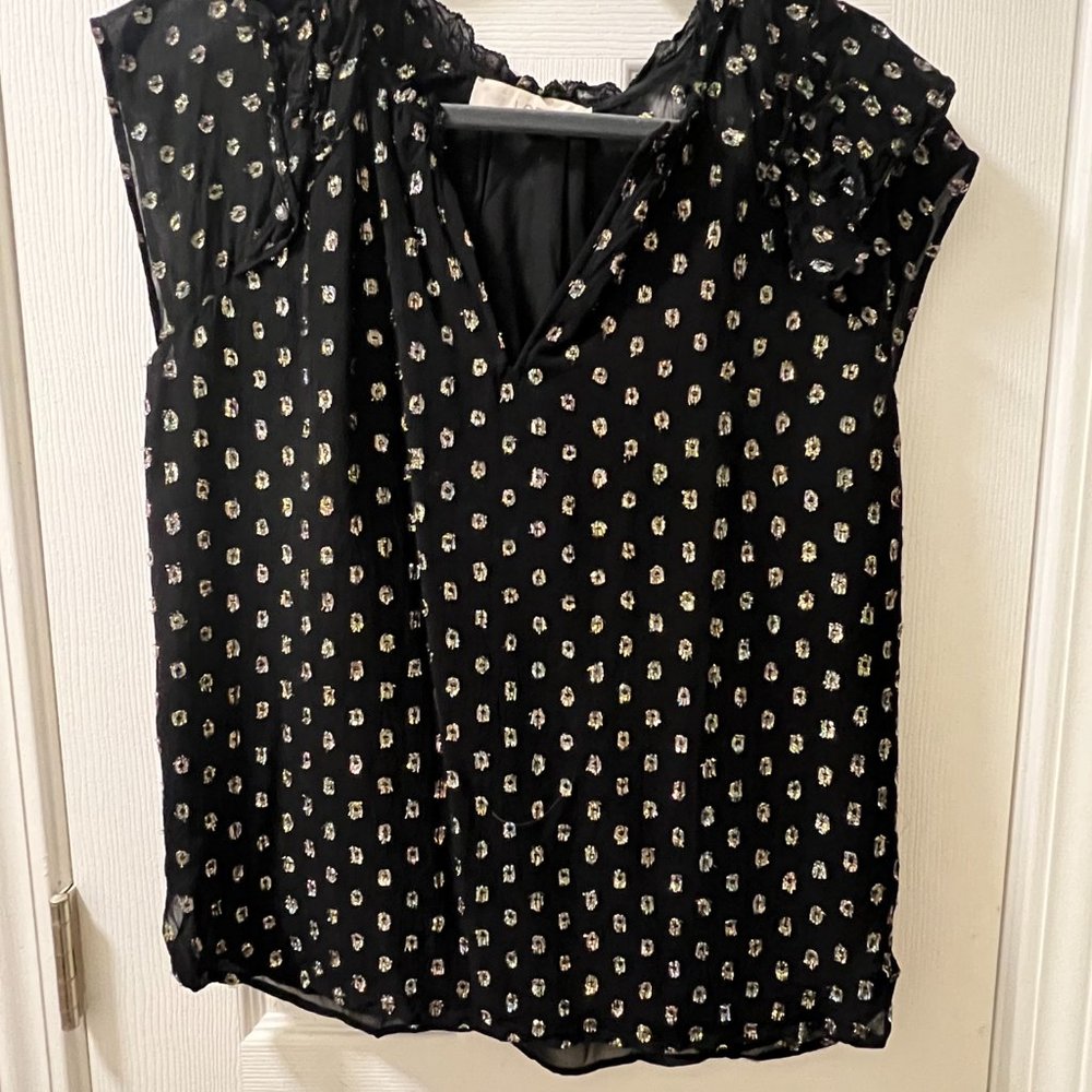 LOFT Women's Top, Black with Gold Accents, Size S